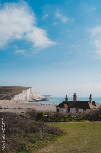 Tiny House at the edge of the Chalk Cliffs at Seaford Head Nature Reserve,  Cuckmere Haven beach. Seven Sisters, South of England photo