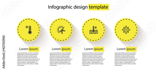 Set Meteorology thermometer, Sun and snowflake, Water and UV protection. Business infographic template. Vector