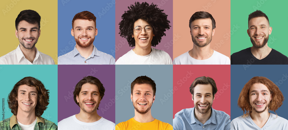 Collage set of happy diverse multicultural men Collage set of happy diverse multicultural men