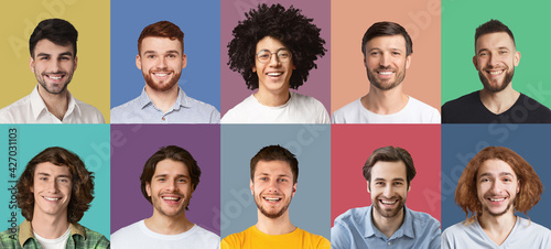Collage set of happy diverse multicultural men © Prostock-studio