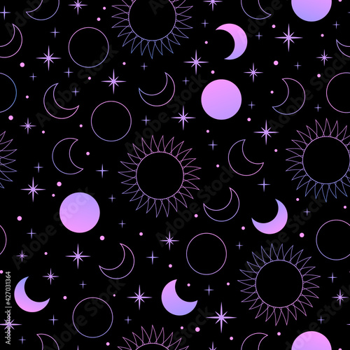 mystical esoteric pattern with sun moon and stars