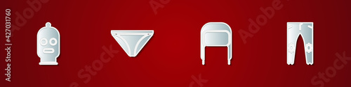 Set Balaclava, Men underpants, Winter hat with ear flaps and Pants icon. Vector