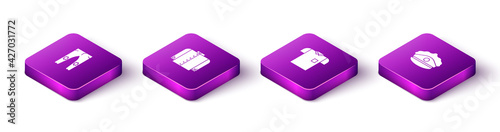 Set Isometric Pants, T-shirt, Polo and Police cap with cockade icon. Vector