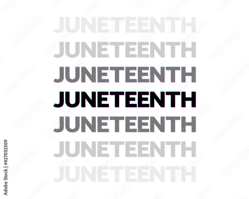 Juneteenth concept, banner, poster, t-shirt design, card, sticker.  American holiday Freedom. Modern black stereoscopic lettering on white.  