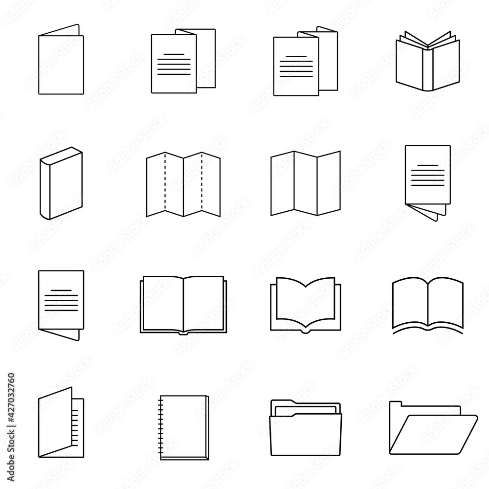 Booklet And Brochure Collection Icons Set Vector Thin Line. Flyer And Leaflet, Booklet And Letterhead, Corporate Catalogue. Outline Signs. Web Design, Mobile App. Eps10 Booklet And Brochure Collection Icons Set Vector Thin Line. Flyer And Leaflet, Booklet And Letterhead, Corporate Catalogue. Outline Signs. Web Design, Mobile App. Eps10