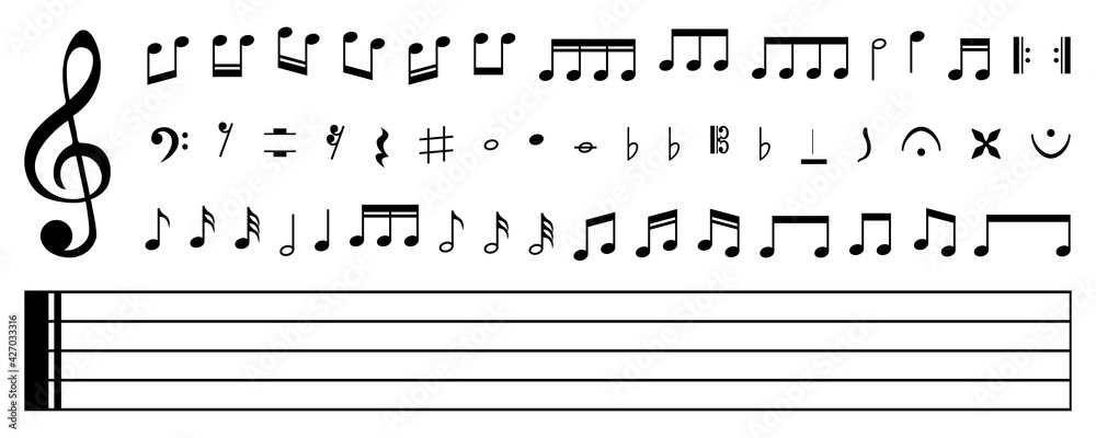 Collection of Music notes. Musical key signs. Vector symbols on white ...