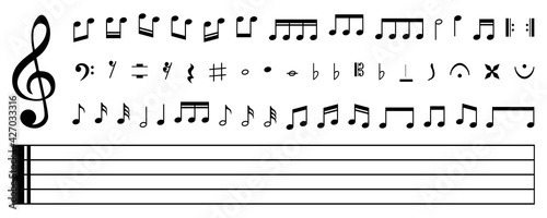 Collection of Music notes. Musical key signs. Vector symbols on white background. Vector illustration. EPS 10