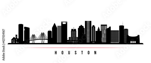 Houston skyline horizontal banner. Black and white silhouette of Houston, Texas. Vector template for your design. photo