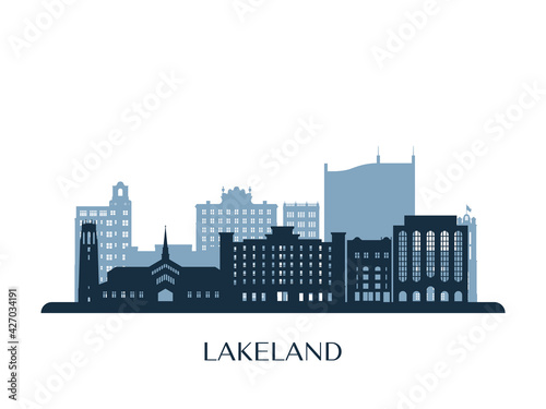 Lakeland skyline, monochrome silhouette. Vector illustration.