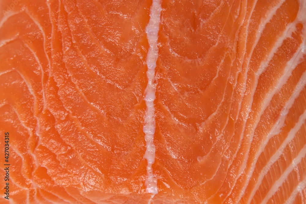 Fillet of salmon meat isolated on white background, close-up. Vertical pattern