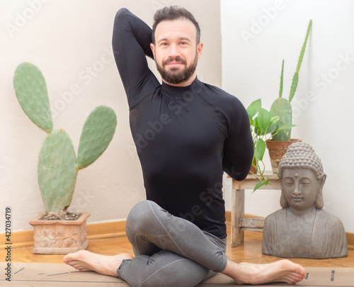 yoga contortionist in stretching and relax at home