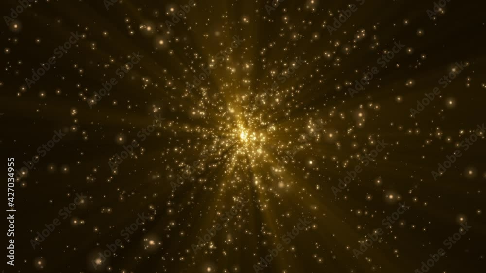 Abstract background animation with shiny glittering golden bokeh particles and light rays. This motion background is full HD and a seamless loop.