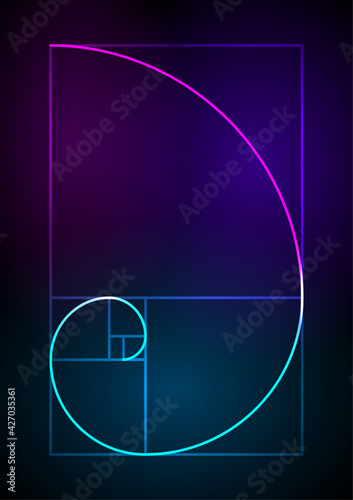 Golden ratio traditional proportions vector icon Fibonacci spiral. Vector Illustration eps 10 Minimalistic style design. Geometric shapes. Circles. Futuristic design. Abstract vector background