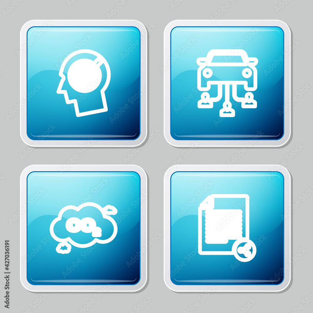 Set line Head hunting concept, Car sharing, CO2 emissions cloud and Share file icon. Vector Set line Head hunting concept, Car sharing, CO2 emissions cloud and Share file icon. Vector