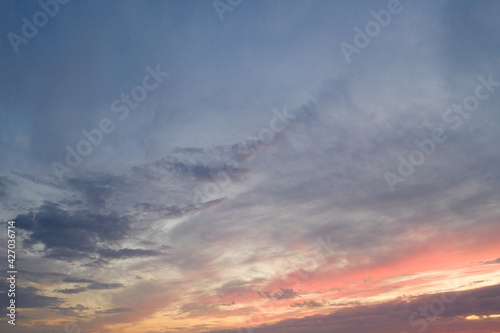 Beautiful orange sunset view from drone