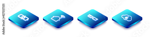 Set Isometric line Battery, Smart home with wi-fi, glasses and Humidity icon. Vector