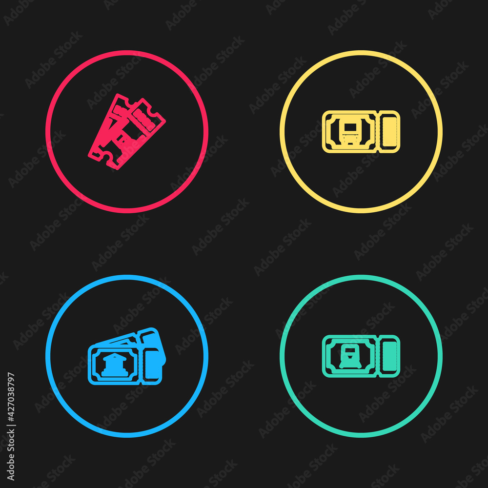 Set line Museum ticket, Train, Bus and icon. Vector Set line Museum ticket, Train, Bus and icon. Vector
