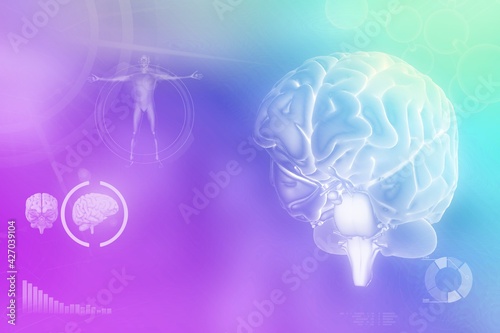 Medical 3D illustration - human brain, nerve research concept - highly detailed electronic texture or background