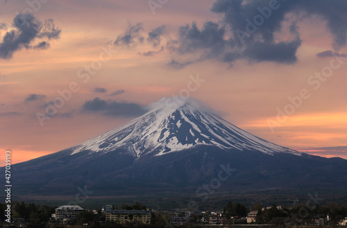 Mount Fuji and sunset view.