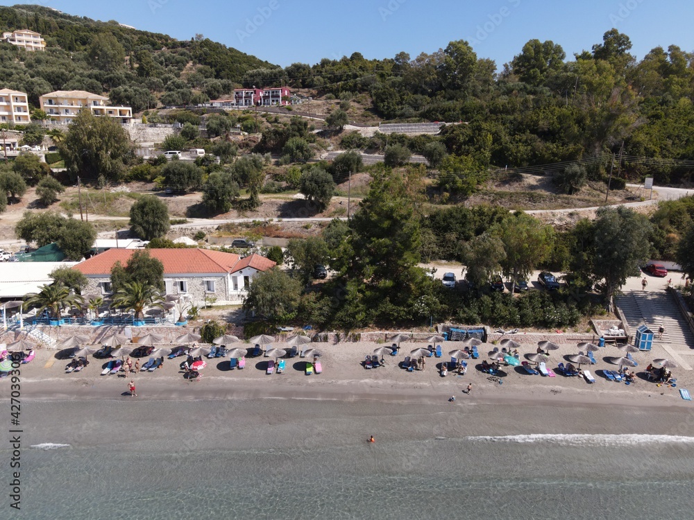 Aerial Shot: Arilla Exotic Beach of Perdika Town Greece, Epirus, Thesprotia 