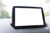 Driver assistance comfortable for drive in Car Monitor LCD blank screen for camera maps or GPS view. Dashboard Car display with blank mock up for copy space text