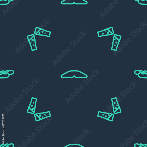 Set line Homemade pie, Glass of beer and Hotdog sandwich on seamless pattern. Vector