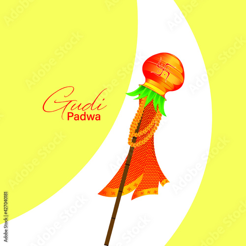 Vector Illustration of Gudi Padwa. New Year Day of Chaitra Month in Hindu calendar celebrated as a Gudi Padwa. photo