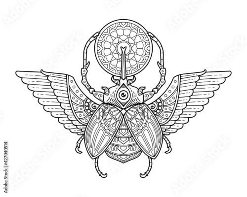 scarab beetle mandala design. coloring page, tattoo design, print design