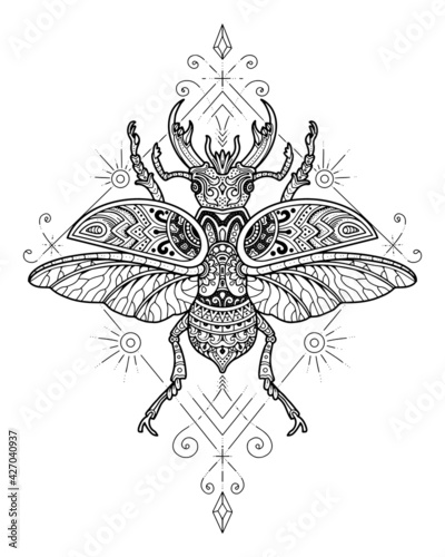 scarab beetle mandala design. coloring page, tattoo design, print design