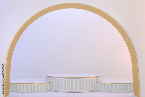 Fototapeta Naklejka Na Ścianę i Meble -  Modern pedestal white and gold for the presentation of cosmetic products. 3D rendering