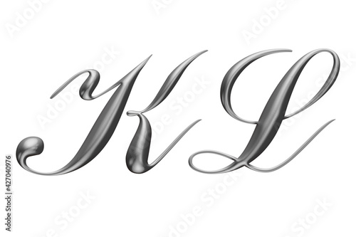 3d metallic alphabet, letter k l, 3d illustration