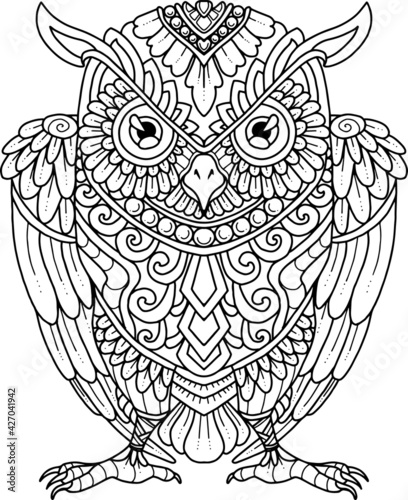 owl mandala decorative design. coloring page, tattoo design, print design