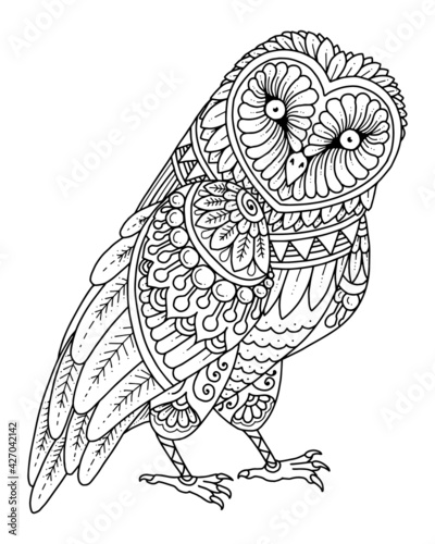 owl mandala decorative design. coloring page, tattoo design, print design
