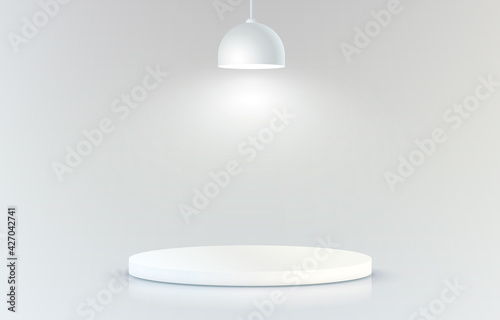 Stage podium with lighting, Stage Podium Scene with for Award Ceremony on grey Background. Vector