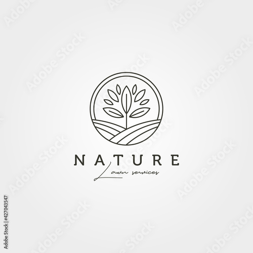 garden tree landscape logo vector symbol illustration design, line art nature logo design