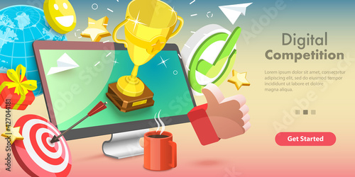 3D Vector Conceptual Illustration of Online Competition.
