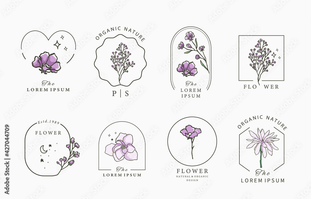 Beauty lavender,magnolia collection.Vector illustration for icon,sticker,printable and tattoo