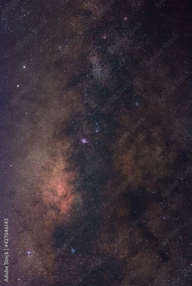 The center of the milky way galaxy with Stars in space dust in the universe, Long exposure photograph and median stack technic