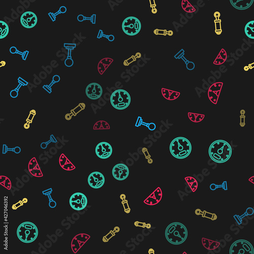 Set line Gear shifter, Speedometer, Shock absorber and on seamless pattern. Vector