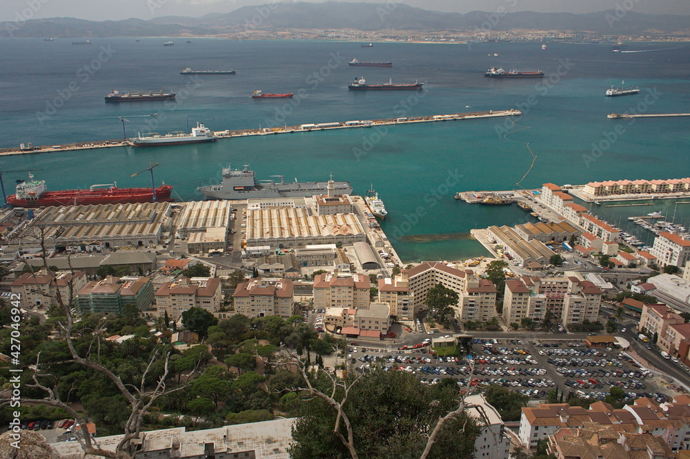 View of the port of Gibraltar from Rock of Gibraltar in Andalusia,Spain, Europe

