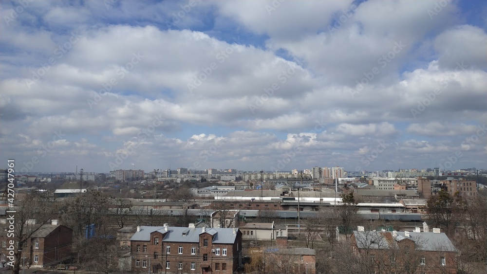 Cloudy sky over the city. Kharkov. Malyshev plant