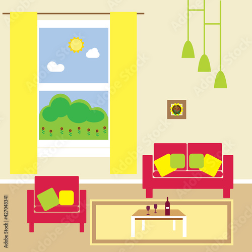 Cozy living room,flat desing vector illustration. © Tetiana Kulyk