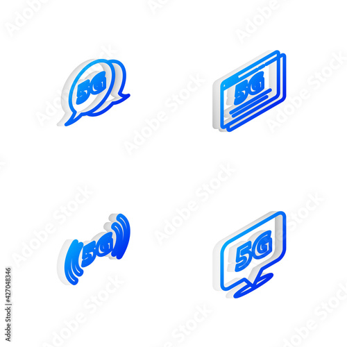 Set Isometric line 5G network    and Location icon. Vector