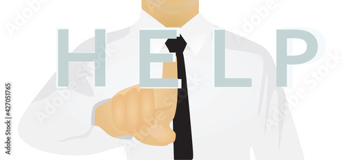 Finger press text help. vector