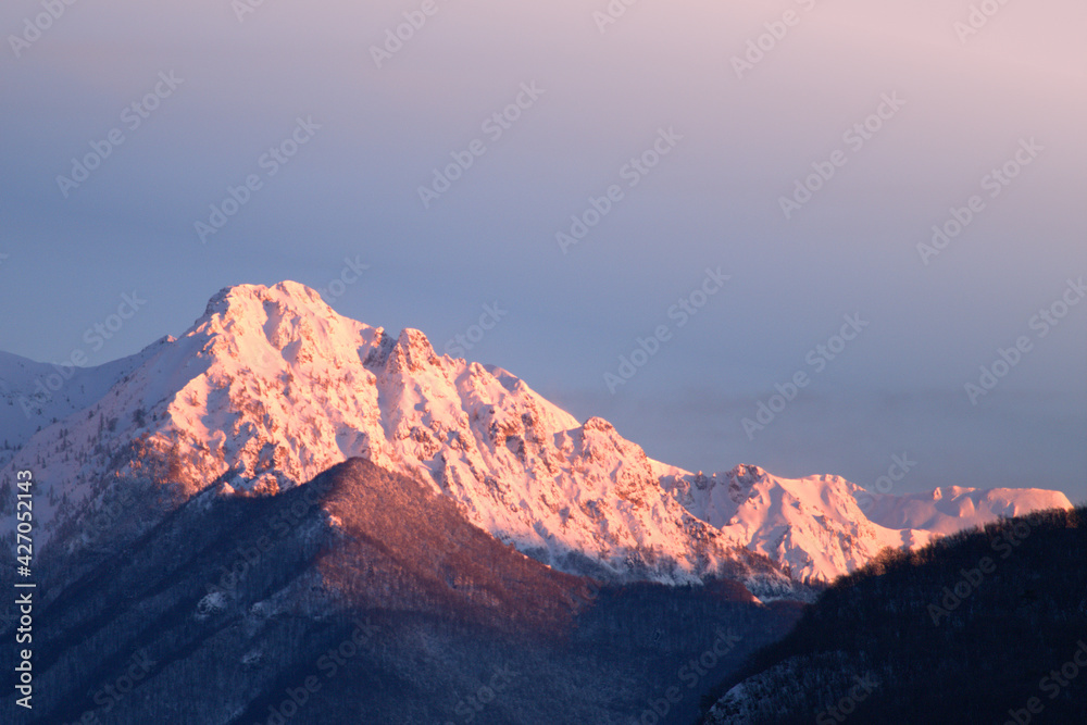 sunset in the mountains,sky, snow, nature, view,alps, travel,high, scenic,peak, winter, panorama, rock, 