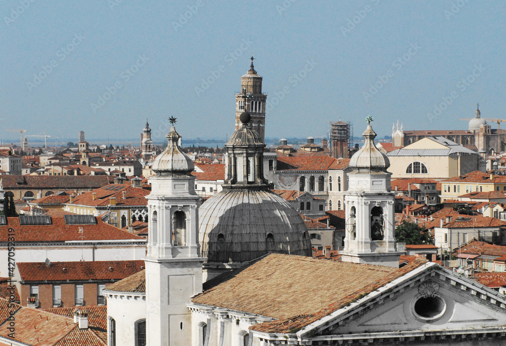 Italy- Venice- Panoramic Rooftop Cityscape of Historic Architecture
