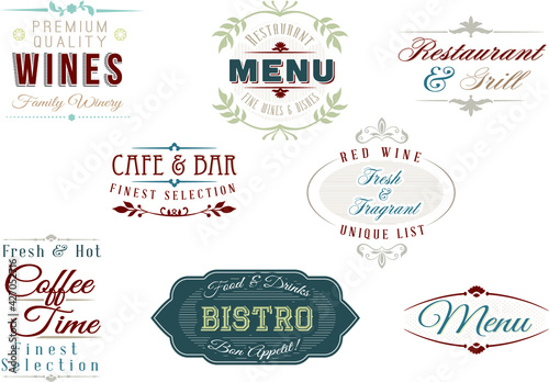 set of vintage restaurant beautiful menu typography and labels