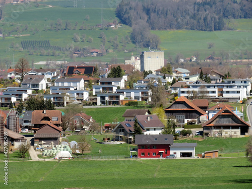 Natural landscape overlooking the small Swiss town of Sursee with a beautiful blend of modern and traditional lifestyle - Canton of Lucerne, Switzerland (Schweiz) photo