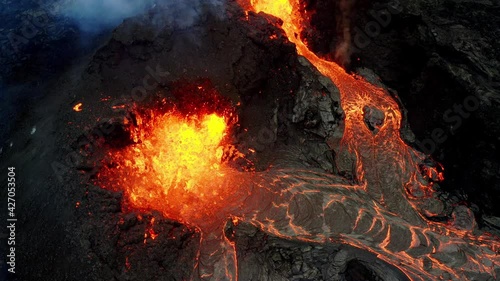 A volcano in the Reykjanes peninsula in Iceland. The eruption site consists of several craters in an enclosed valley where the largest vent is roughly 100 meter high. photo