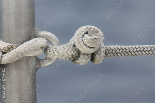 Knotted rope on sailing boat